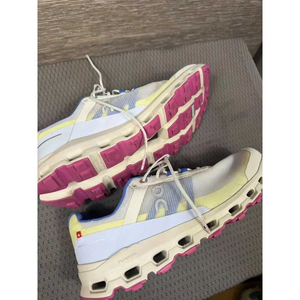 On Shoes Womens Size 11 White Pink Yellow Mesh Running CloudTec Road Sneakers
